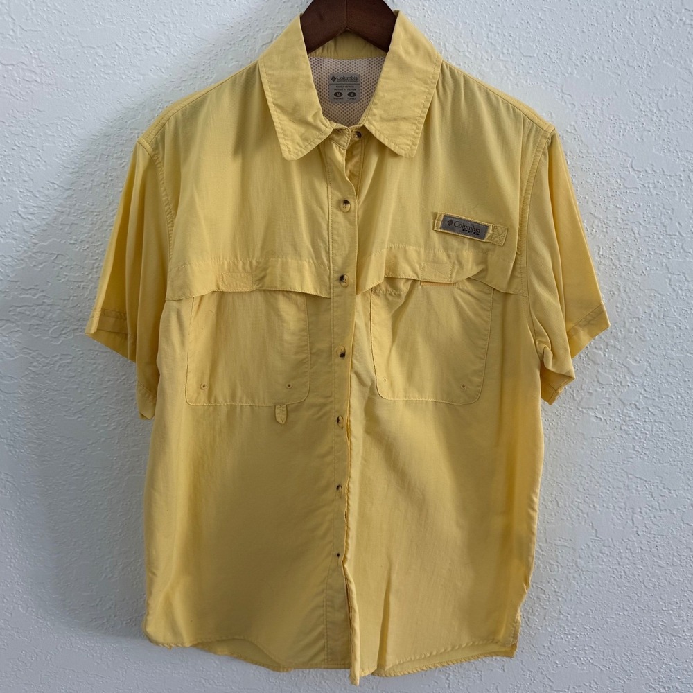 COLUMBIA PFG Women's Yellow Button Down Shirt Medium Vented Fishing Hiking